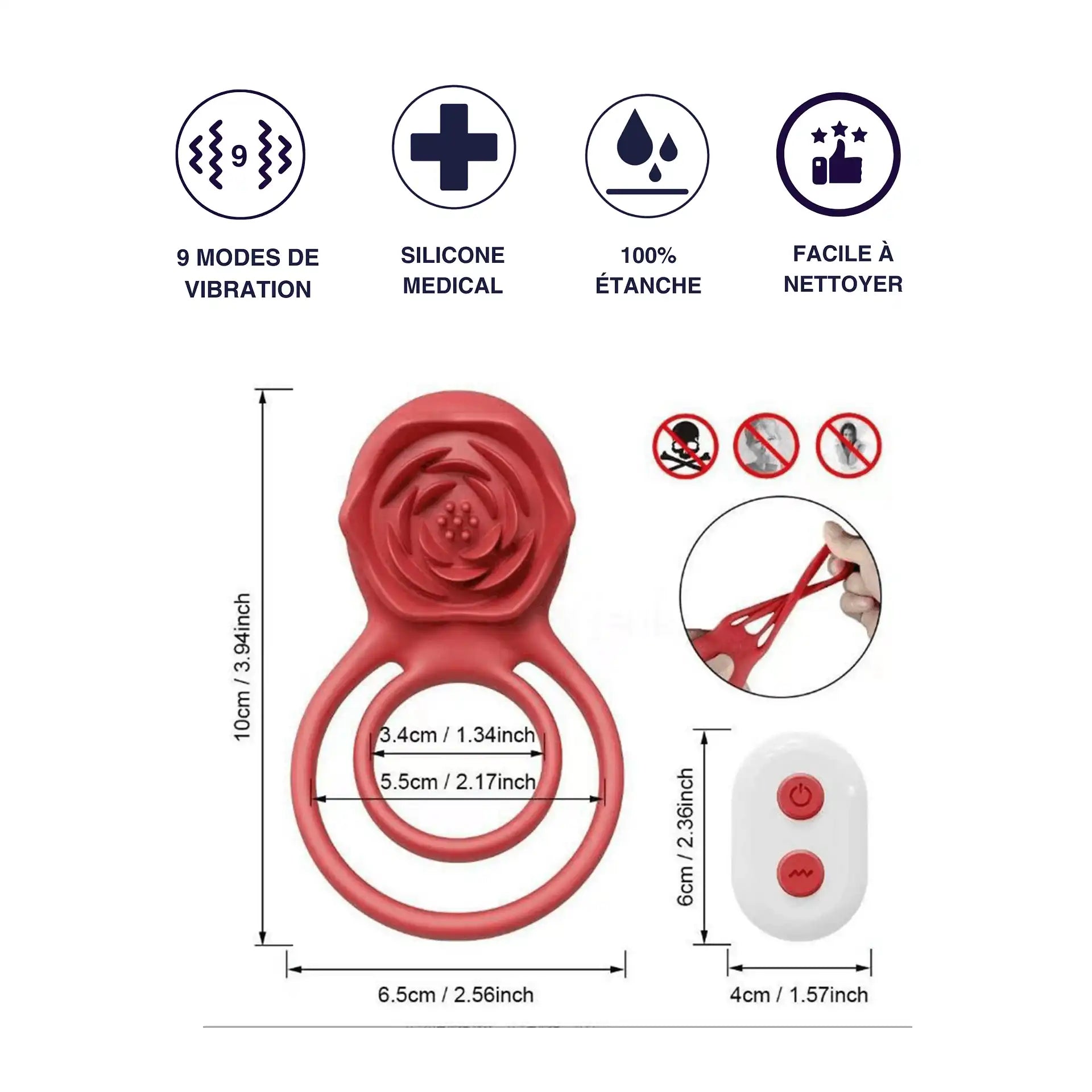 Nero – Cockring vibrant double boucle avec télécommande