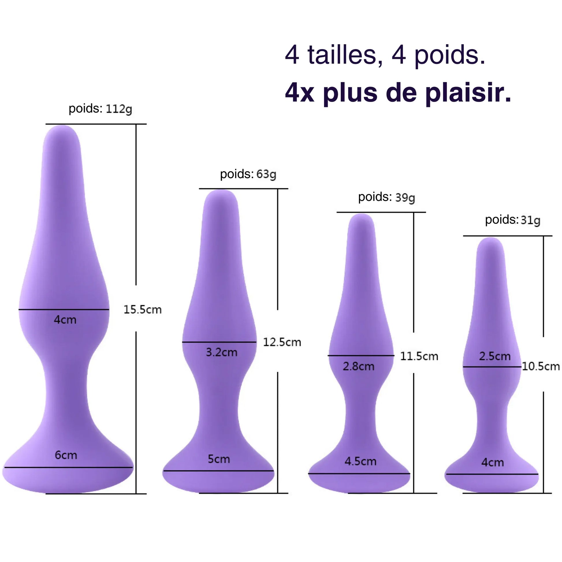 Lot de 4 plug anal silicone tout doux by Mon Amour